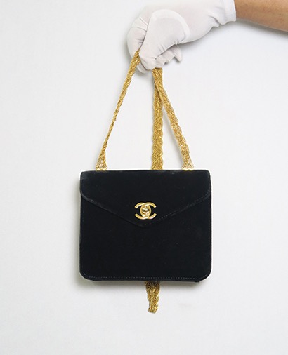 Velvet Chain CC Evening Bag, &pound;700, Handbags, Black, Front view
